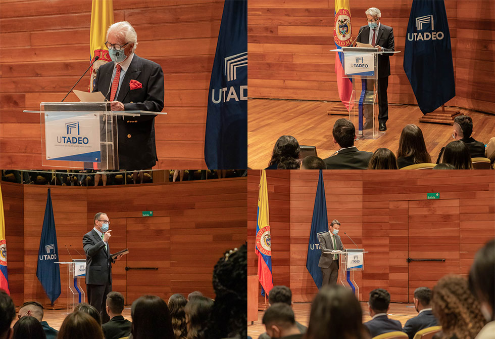 Carlos Sánchez Gaitán, Rector de la Universidad se dirigió a los graduandos con unas emotivas palabras. Los decanos de cada facultad también reconocieron el esfuerzo y la nueva etapa que inician los graduandos. 