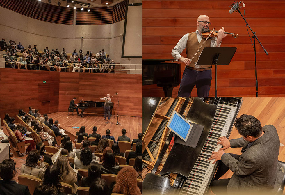 Como un homenaje a los estudiantes que recibieron su grado, Santiago Trujillo en el violín y Alberto Tamayo homenajearon a los graduandos.